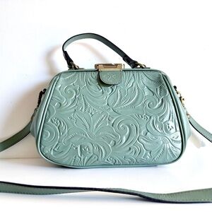 Patricia Nash Gracchi Embossed Mirage Green Crossbody Bag Tooled Leather Purse